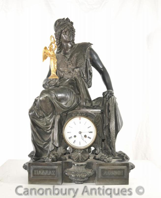 Antique French Empire Spelter Garniture Clock Set