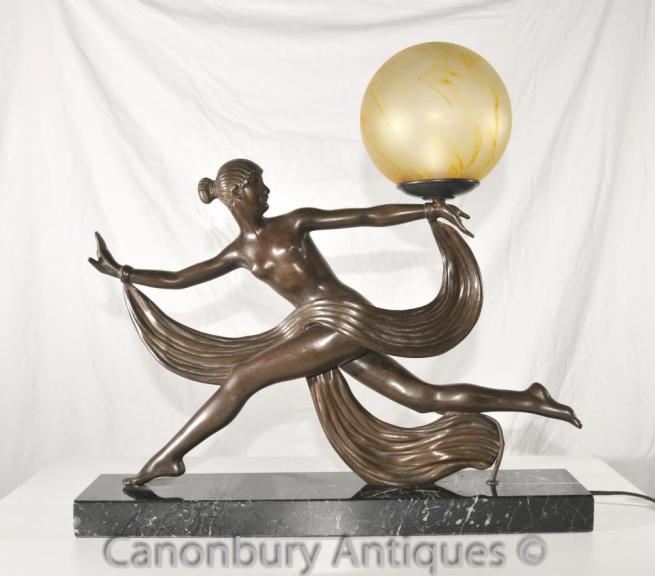 Original 1920s Antique Art Deco Dancer Lamp Light Bronze by Ouline