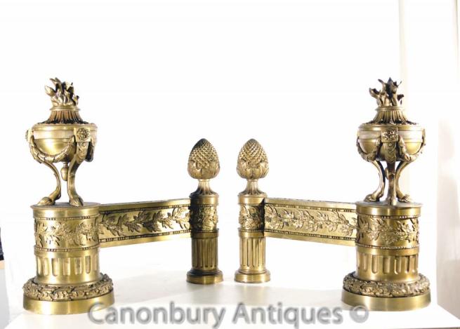 Pair French Antique Andirons Gilt Chenet Firedog 1860S