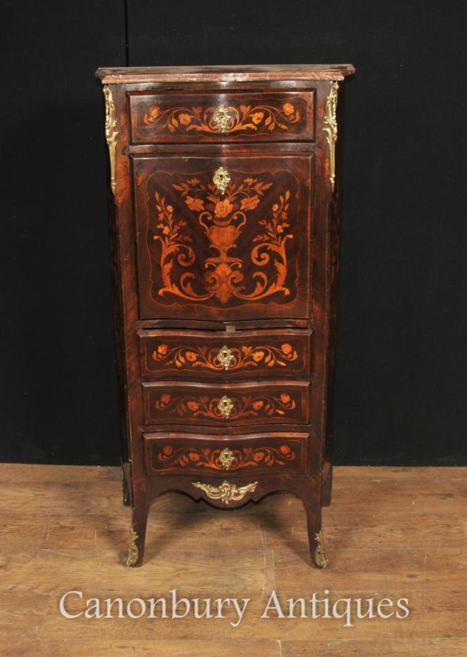 Antique French Empire Escritoire 1880 Desks Bureau Chest Marquetry Inlay