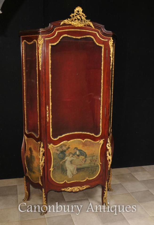Antique French Vernis Martin Display Cabinet Angelica Kauffman