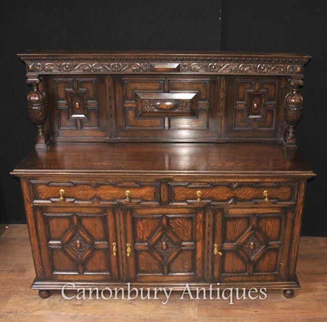 Antique Oak Jacobean Sideboard Server Buffet Kitchen Furniture