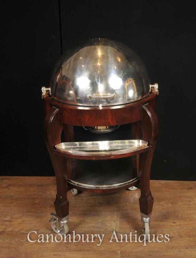 Antique Victorian Silver Plate Wood Beef Trolley Server Hotel Carvery