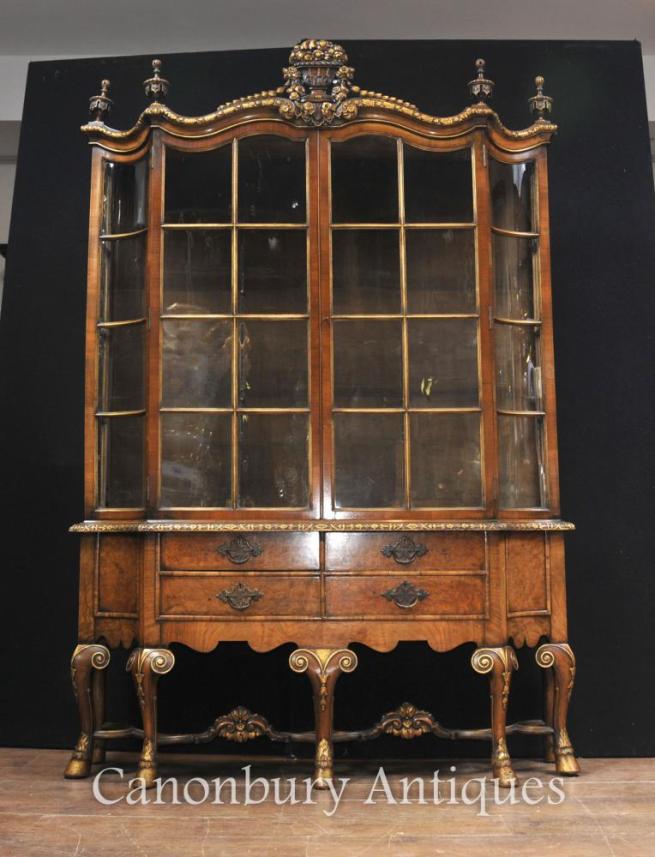 Antique Walnut Display China Cabinet Libertys of London Bookcase 1890