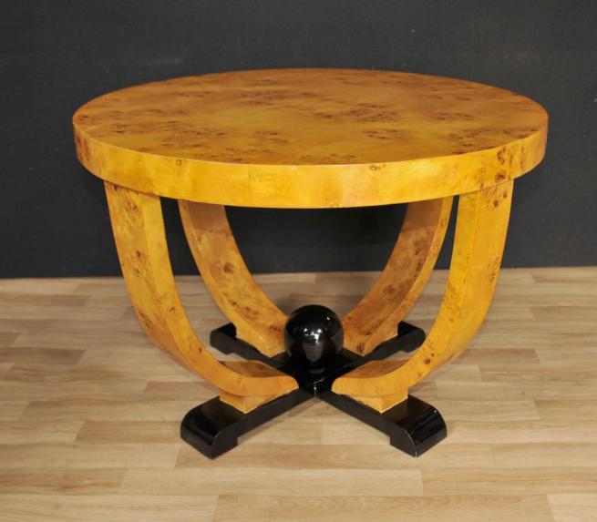 Art Deco Round Side Table Blonde Walnut Modernist Furniture