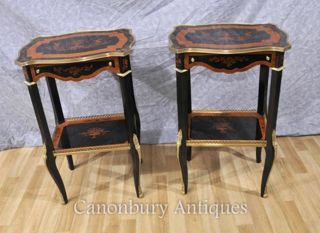 Black Lacquer French Empire Side Tables Cocktail Table