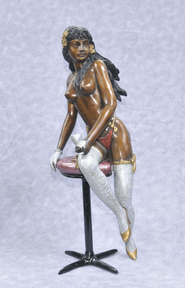 Bronze Erotic Lady Statue Stool Girl Sexy Figurine