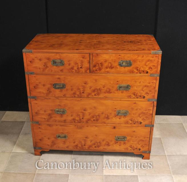English Campaign Chest Drawers Cabinet Satinwood Colonial Furniture