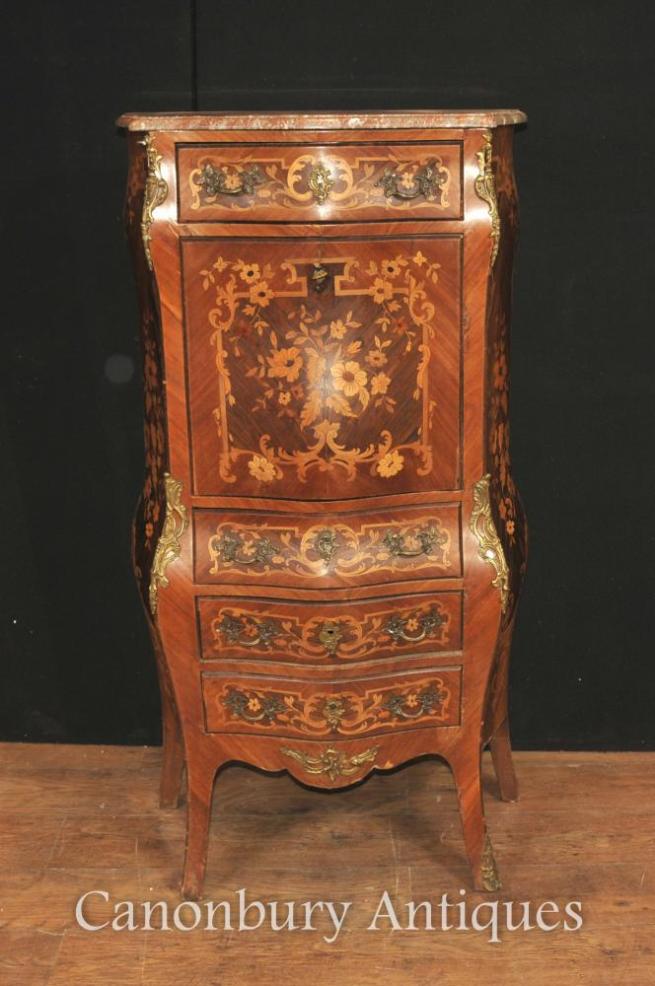 French Antique Escritoire Desk Chest 1900 Inlaid Empire