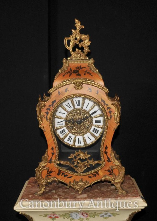 French Antique Louis XVI Mantle Clock Marqeutry Inlay
