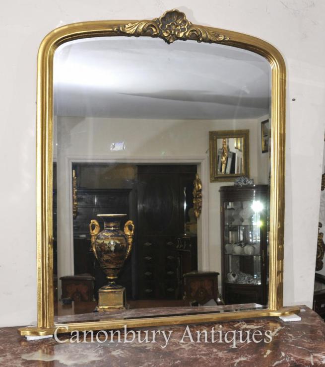 French Art Nouveau Gilt Mantle Mirror Glass Mirrors