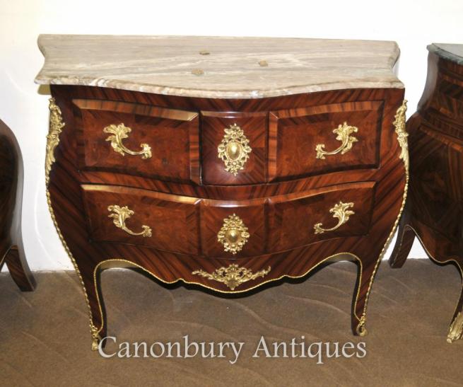 French Empire Bombe Commode Chest of Drawers Marble Top