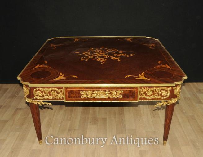 French Empire Kingwood Coffee Table Marquetry Inlay Tables