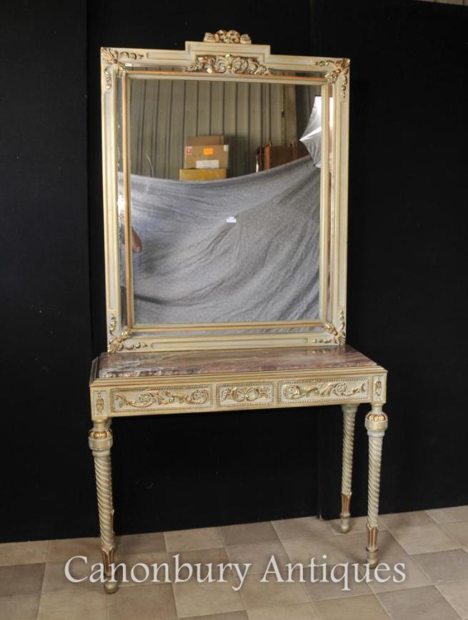 French Empire Painted Console Table and Mirror Set