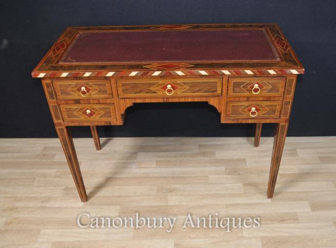 French Empire Walnut Desk Bureau Plat Knee Hole Table
