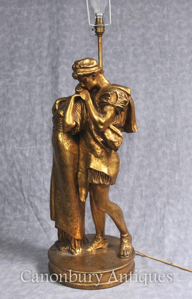 French Gilt Wood Table Lamp The Lovers Kiss