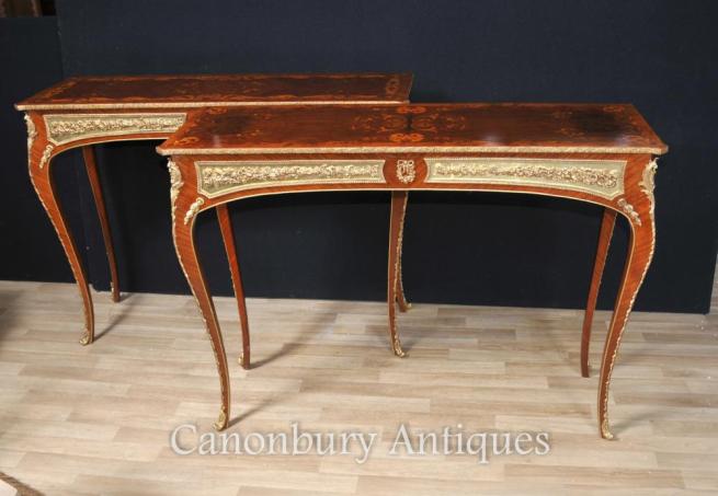 French Louis XVI Console Tables Inlay and Gilt Mounts Furniture