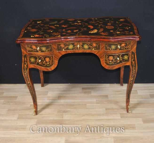 French Louis XVI Desk Bureau De Dame Writing Table Plat Inlay
