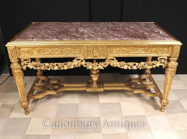 French Louis XVI Gilt Carved Console Table Furniture