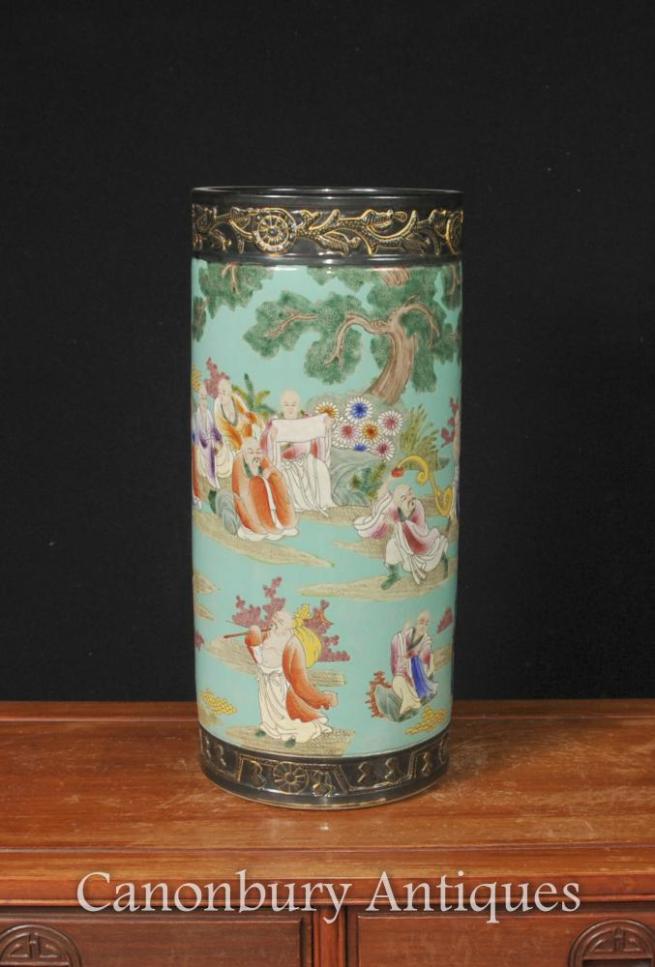 Japanese Famille Jaune Porcelain Umbrella Stand Pottery Vase Urn