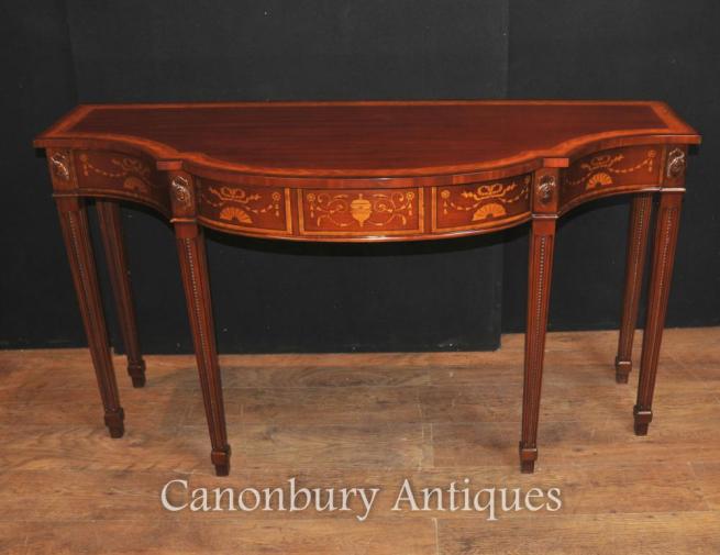Large Regency Breakfront Console Table in Mahogany Inlay Sheraton Tables