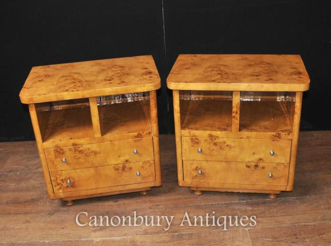 Pair Art Deco Bedside Chests Nighstands Bedroom Furniture Tables