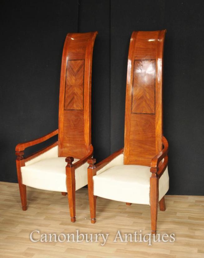 Pair Art Deco Tall Back Arm Chairs Modernist Interiors Chair