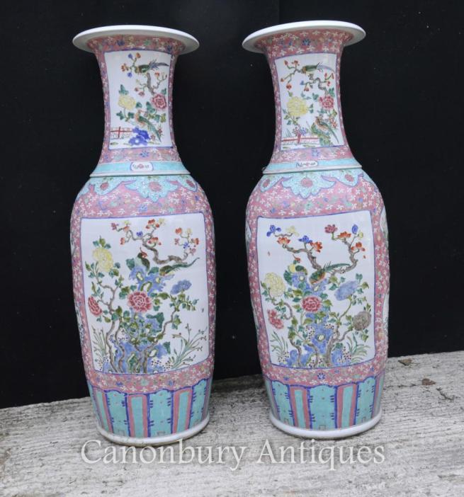 Pair Big Chinese Qianlong Porcelain Urns Vases Ceramic