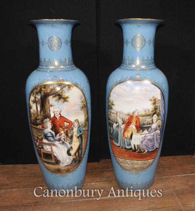 Pair Big French Sevres Porcelain Romantic Urns Paris Vase