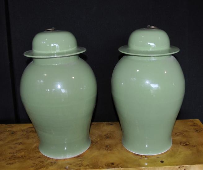 Pair Chinese Porcelain Ginger Jars Urns Vases Kangxi