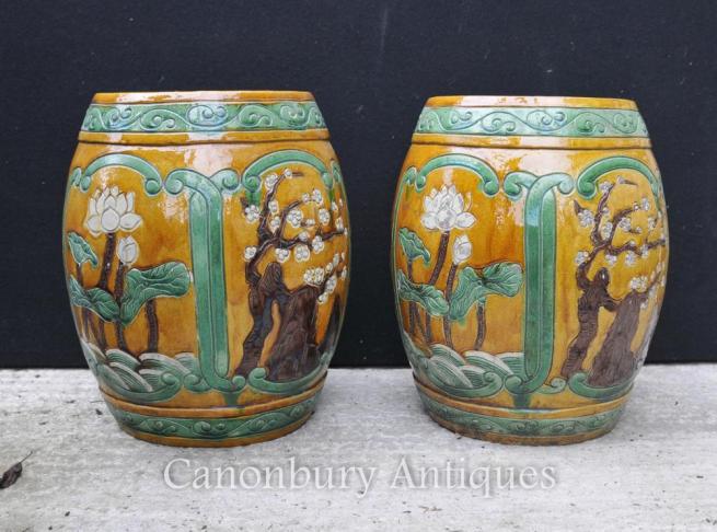 Pair Chinese Terracotta Garden Stools Seats