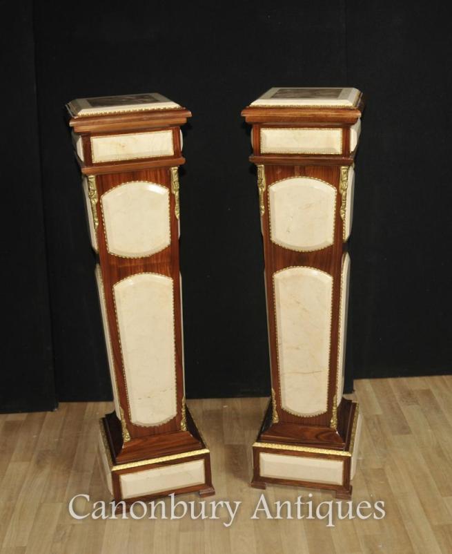 Pair Empire Pedestal Stand Tables Columns Carrera Marble