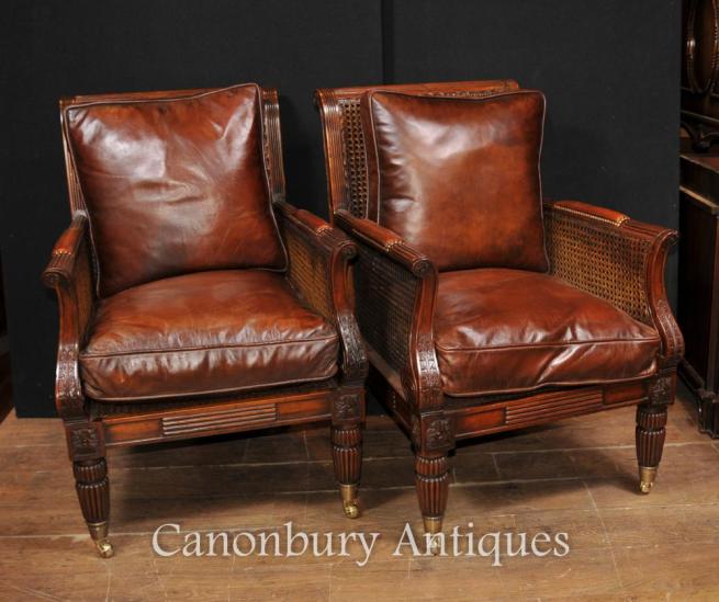Pair French Bergere Mahogany Arm Chairs Sofa Chair