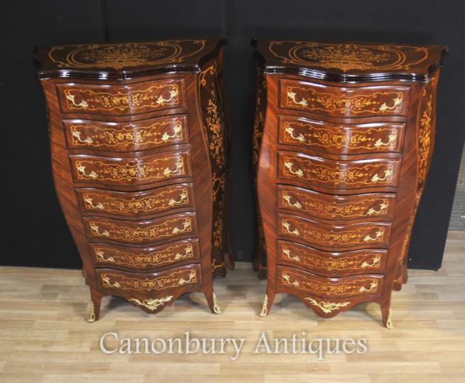 Pair French Empire Bombe Chests Drawers Commodes Tall Boys