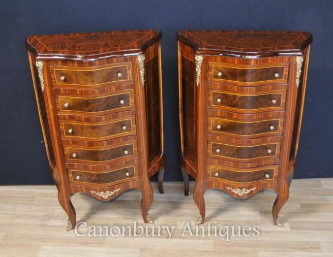 Pair French Empire Commodes Chest Drawers Tall Boys