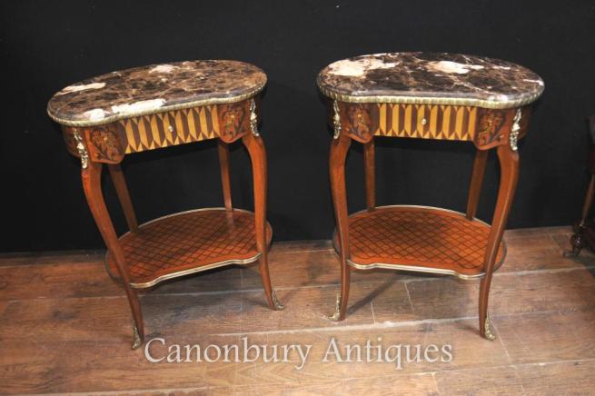 Pair French Empire Kidney Bean Side Tables Cocktail Table