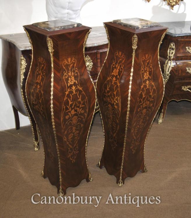 Pair French Empire Pedestal Tables Stands Bombe Form