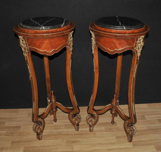 Pair French Empire Tall Side Table Pedestal Stands