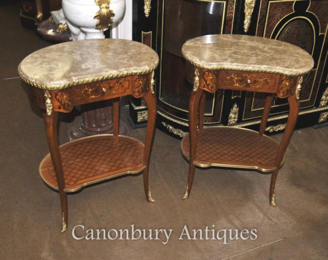Pair French Louis XVI Kidney Bean Side Tables