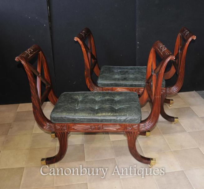 Pair Regency Stools Seats in Mahogany Day Chair
