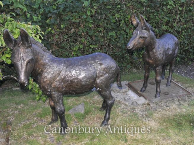 Pair XL Bronze Donkey Statues Garden Sculpture Ass