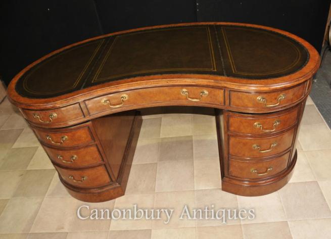 Regency Kidney Bean Desk in Walnut Writing Table Bureau