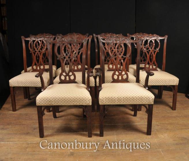 Set 10 Mahogany Chippendale Dining Chairs English Furniture