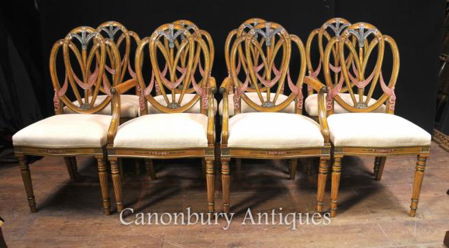 Set 8 Satinwood Hepplewhite Dining Chairs Painted Furniture