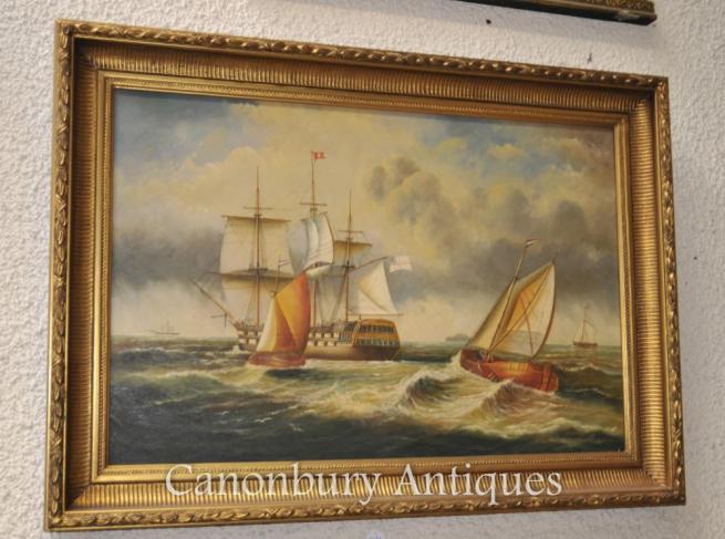 Victorian Oil Painting Galleon Ship Maritime Seascape