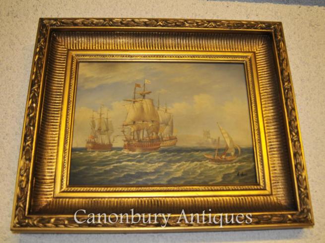 Victorian Oil Painting Sea Scape Maritime Signed