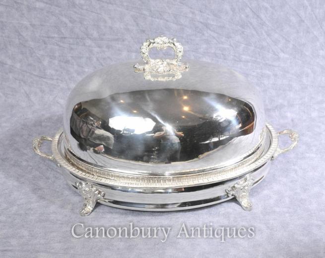 Victorian Silver Plate Serving Dome Platter Meat Tray Food Warmer