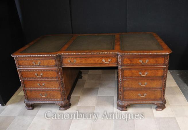 Walnut Regency Partnters Desk Walnut Carved Writing Table