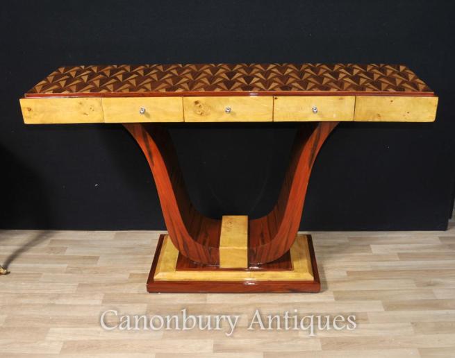Wide Art Deco Console Table Inlay Modernist Furniture