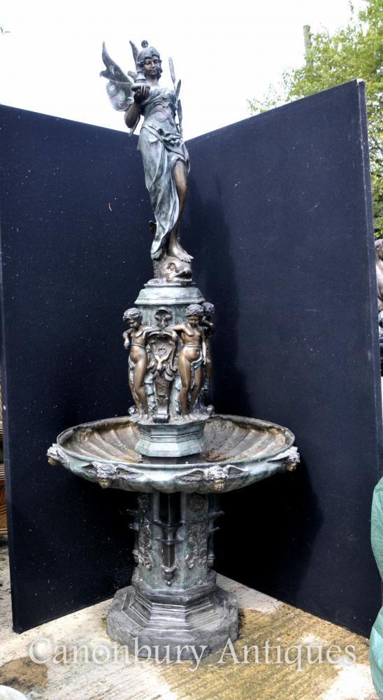 XL Bronze Italian Renaissance Fountain Maiden Cherubs Tiered Architectural Water Feature